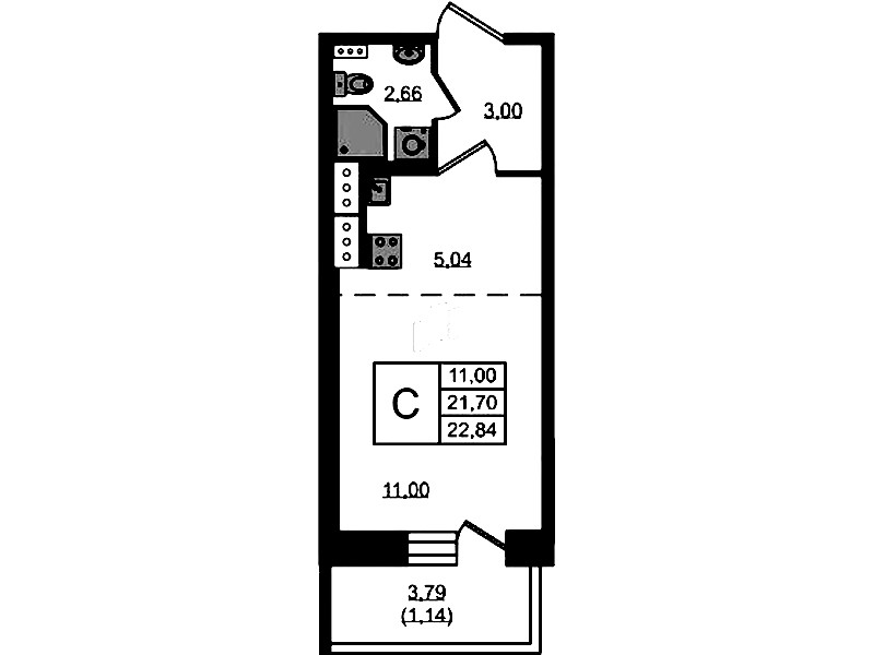 Квартира студия 22.84 м², 3/11 эт., ЖК «Новое Колпино»